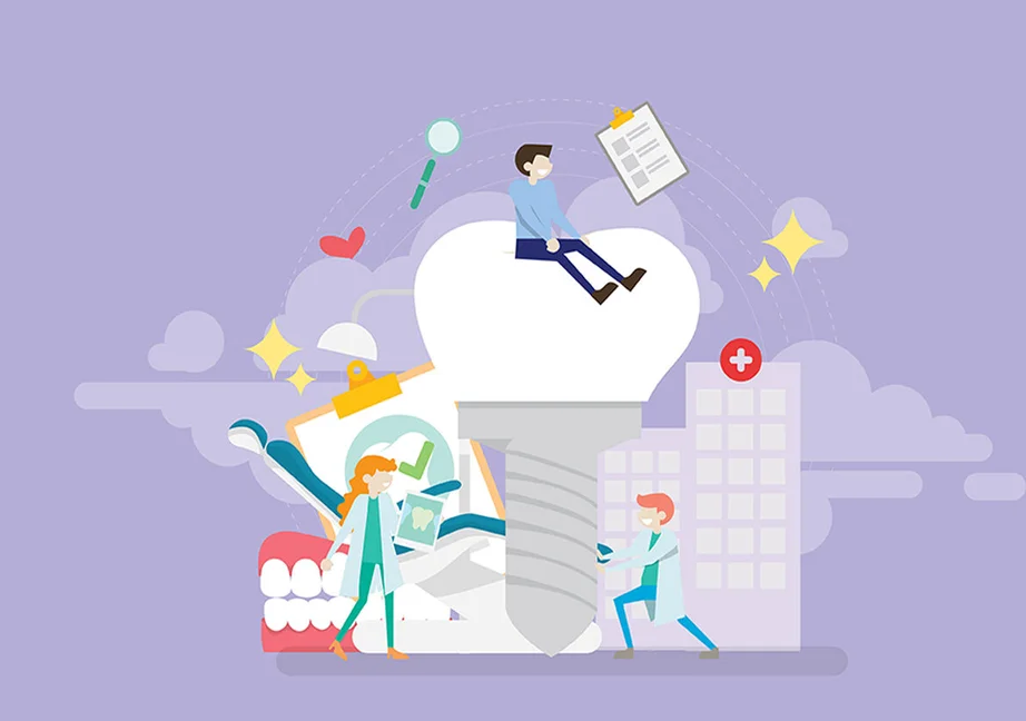 Dental implant and denture care illustration — Sunshine & Treasure Denture Clinic, Vancouver and Burnaby